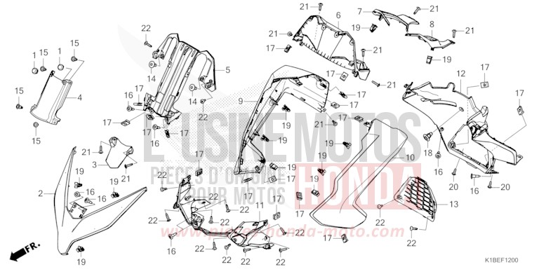 GAINE DE PROTECTION AVANT/TABLEAU DES COMPTEURS de Forza 350 MAT PEARL PACIFIC BLUE (PB397) de 2024